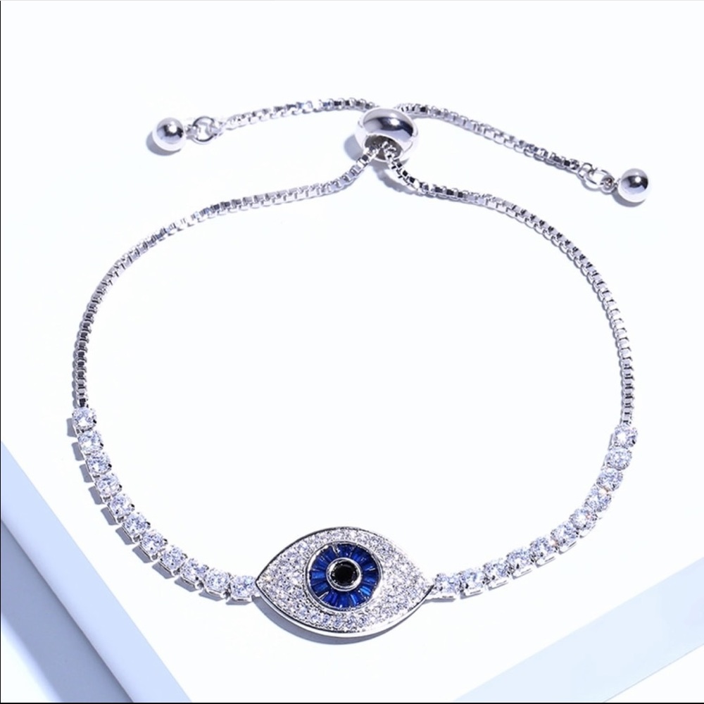 Silver evil eye bracelets with Swarovski crystals